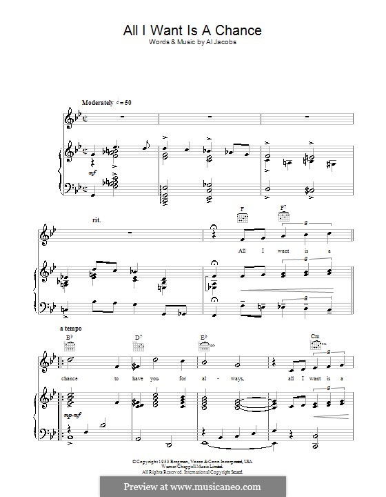All I Want Is a Chance: For voice and piano (or guitar) by Al Jacobs