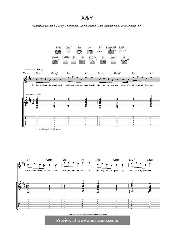 X&Y (Coldplay): For guitar with tab by Chris Martin, Guy Berryman, Jonny Buckland, Will Champion