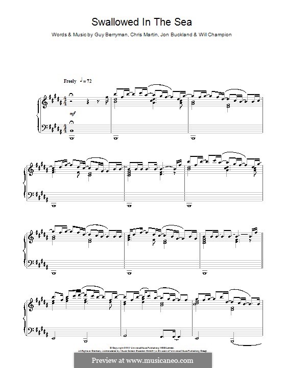 Swallowed in the Sea (Coldplay): For piano by Chris Martin, Guy Berryman, Jonny Buckland, Will Champion