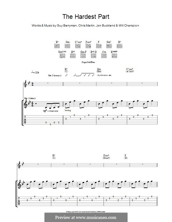 The Hardest Part (Coldplay): For guitar with tab by Chris Martin, Guy Berryman, Jonny Buckland, Will Champion