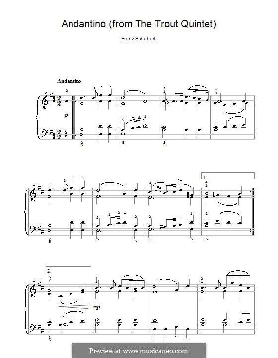Quintet for Strings and Piano 'The Trout', D.667 Op.114: Movement IV (Theme). Version for easy piano by Franz Schubert