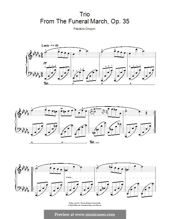 Sonata for Piano No.2 in B Flat Minor, Op.35: Movement III (Trio), for easy piano by Frédéric Chopin
