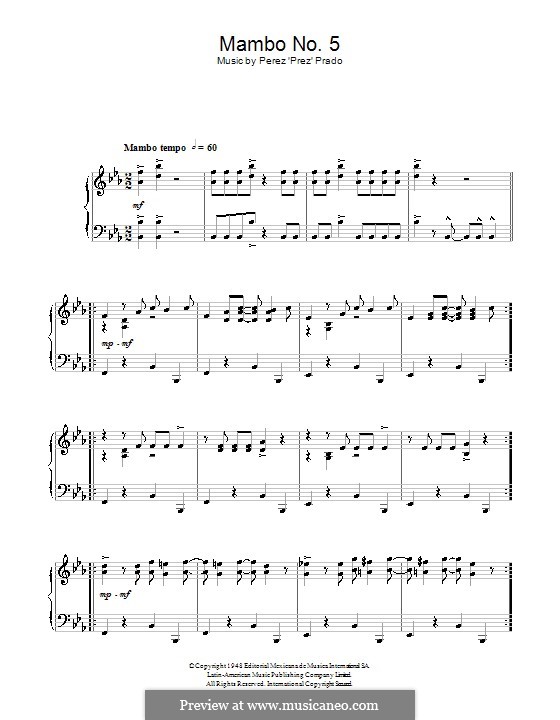 Mambo No.5: For piano by Dámaso Pérez Prado