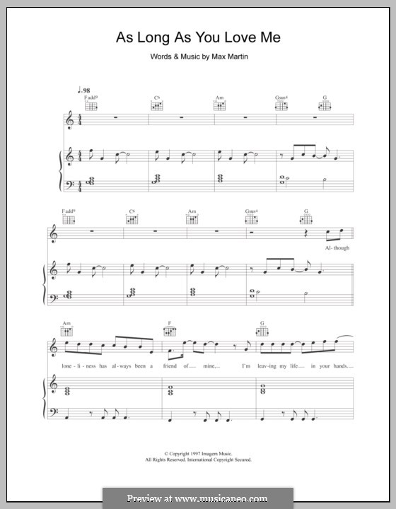 As Long As You Love Me (Backstreet Boys): For voice and piano (or guitar) by Max Martin