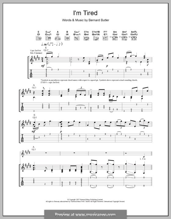 I'm Tired: For guitar with tab by Bernard Butler