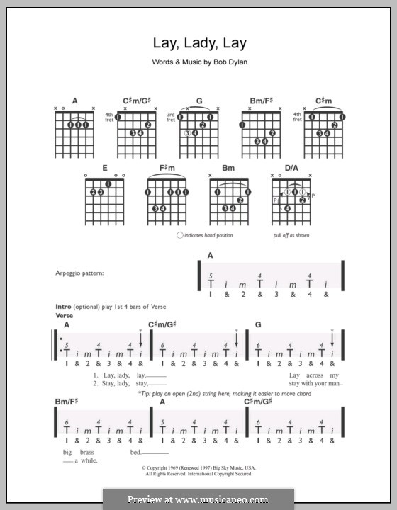 Lay Lady Lay: For guitar by Bob Dylan
