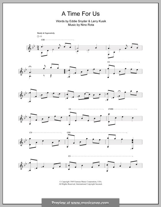 A Time for Us (Love Theme from Romeo and Juliet): For guitar by Nino Rota