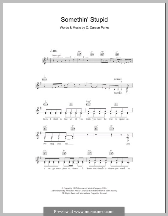 Somethin' Stupid (Frank Sinatra): Melody line, lyrics and chords by C. Carson Parks