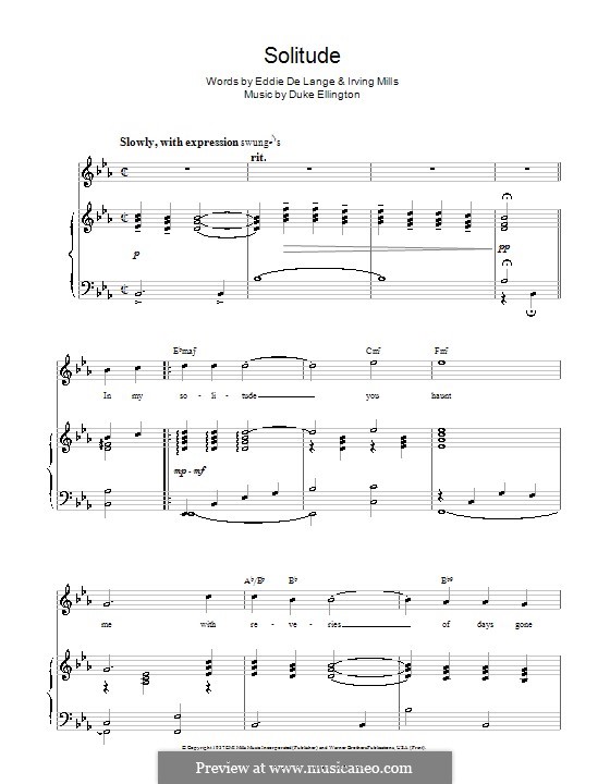 Solitude: For voice and piano by Irving Mills, Duke Ellington, Eddie De Lange