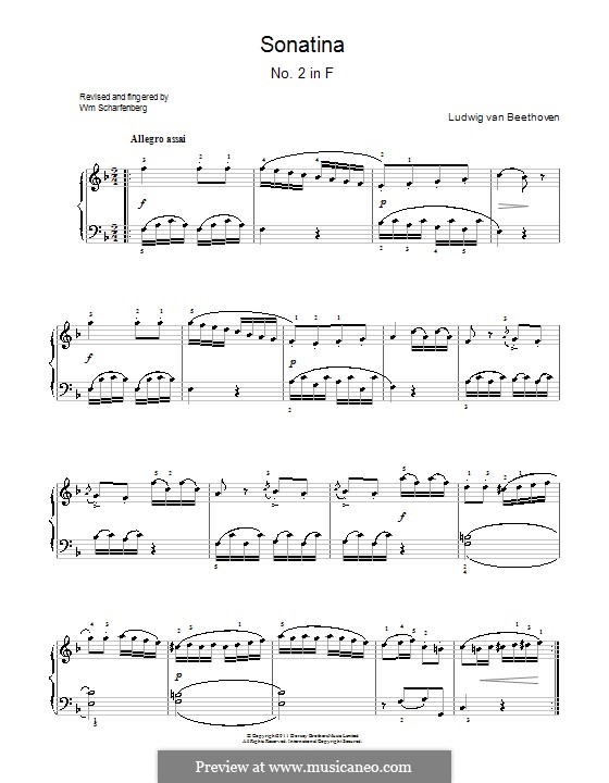 Sonatina in F Major: For piano by Ludwig van Beethoven