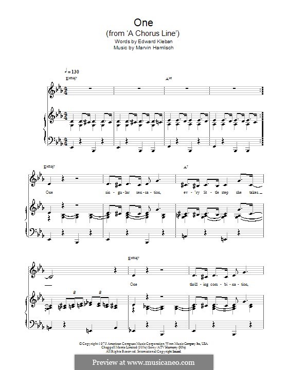 One (from A Chorus Line) by M. Hamlisch sheet music on MusicaNeo