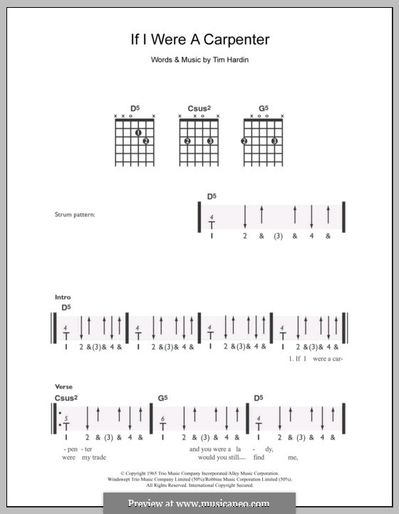 If I Were a Carpenter: For guitar by Tim Hardin