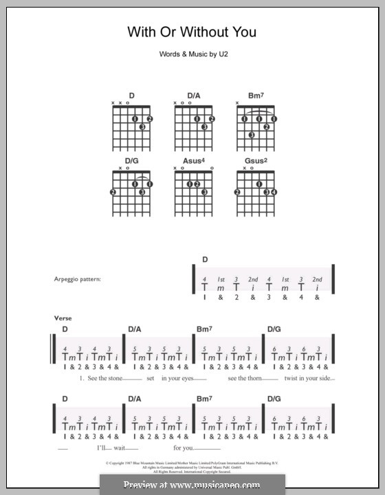 With or without You: For guitar by U2