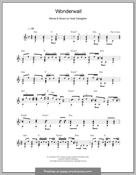 Wonderwall (Oasis): For guitar by Noel Gallagher