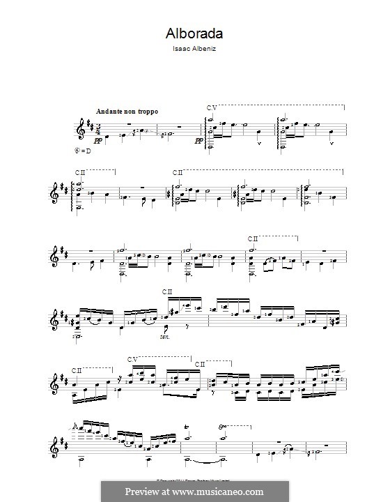 Recuerdos de viaje: No.3 Alborada, for guitar by Isaac Albéniz
