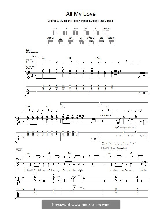 All My Love (Led Zeppelin): For guitar with tab by John Paul Jones, Robert Plant