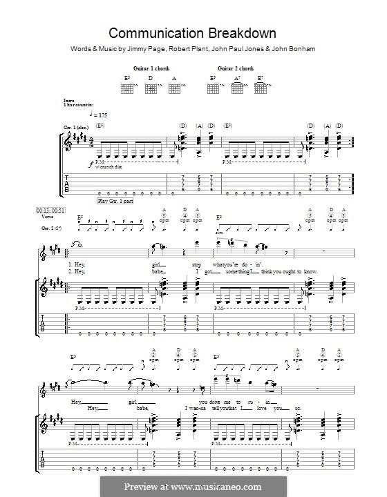 Communication Breakdown (Led Zeppelin): For guitar with tab by John Paul Jones, Jimmy Page, John Bonham, Robert Plant