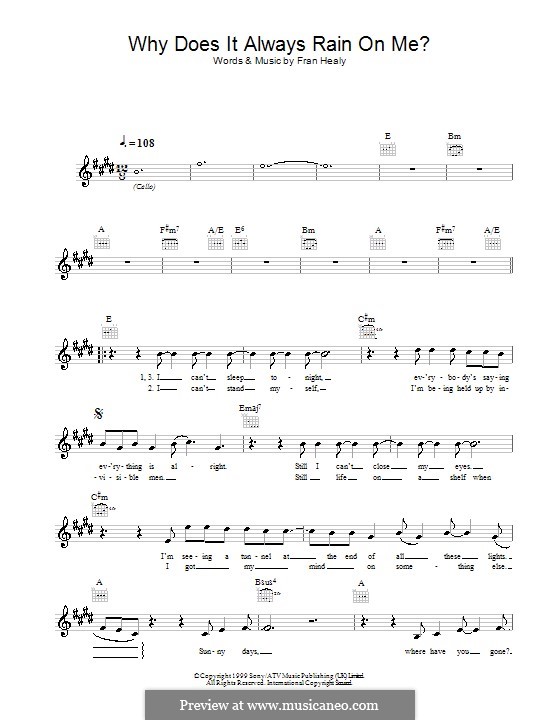 Why Does It Always Rain on Me? (Travis): Melody line, lyrics and chords by Fran Healy