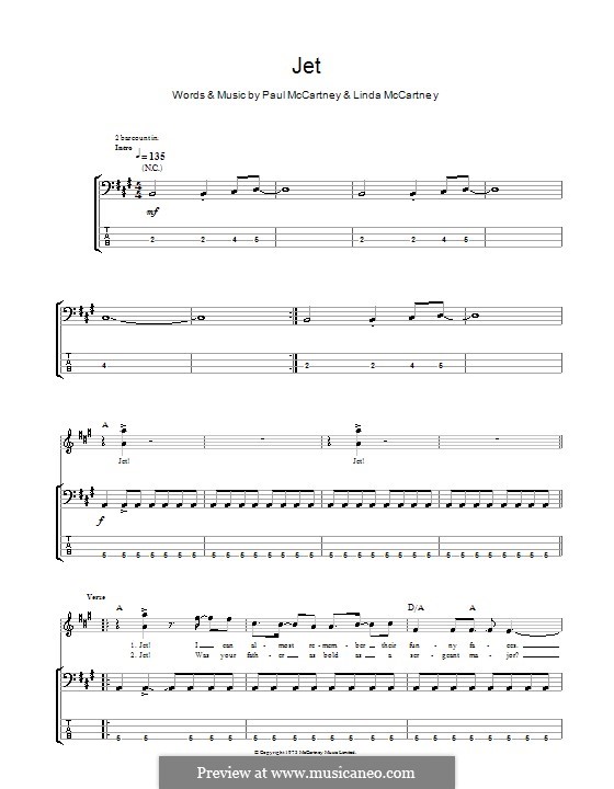 Jet (Wings): For bass guitar with tab by Linda McCartney, Paul McCartney