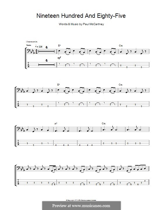 Nineteen Hundred and Eighty Five (Wings): For bass guitar with tab by Paul McCartney