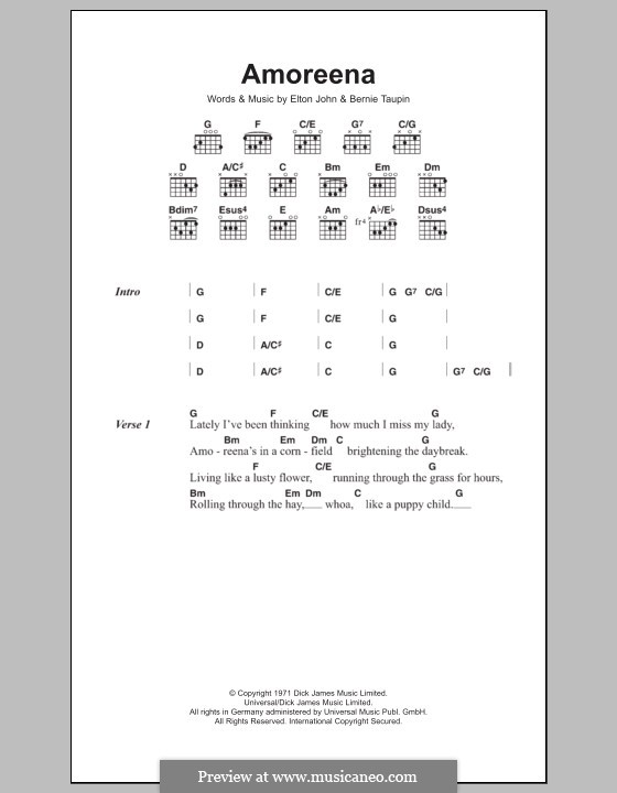 Amoreena: Lyrics and chords by Elton John