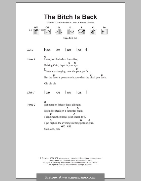 The Bitch Is Back (from Rocketman): Lyrics and chords by Elton John
