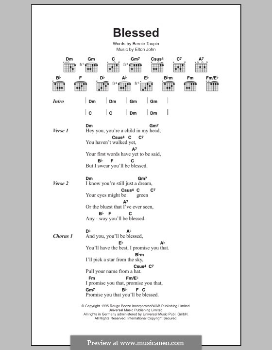 Blessed: Lyrics and chords by Elton John