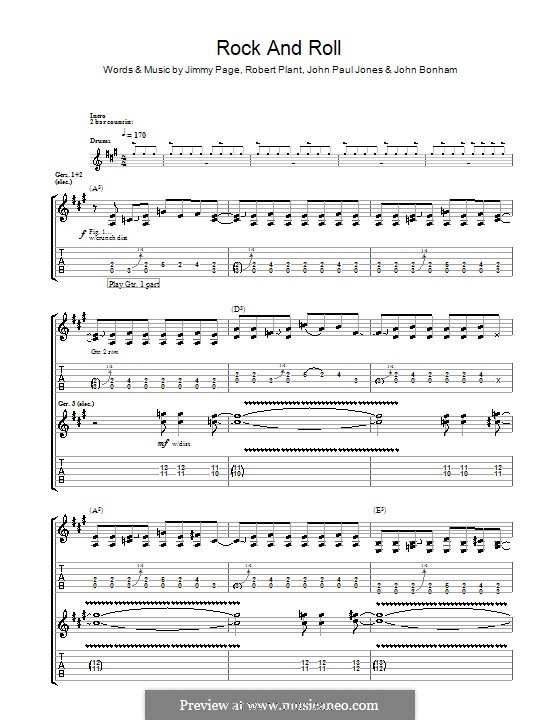 Rock and Roll (Led Zeppelin): For guitar with tab by John Paul Jones, Jimmy Page, John Bonham, Robert Plant