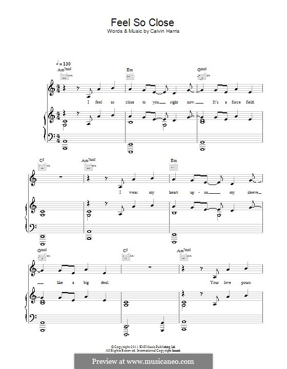Feel So Close: For voice and piano (or guitar) by Calvin Harris
