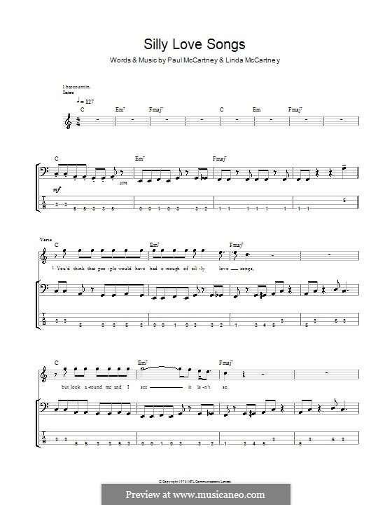 Silly Love Songs (Wings): For bass guitar with tab by Linda McCartney, Paul McCartney