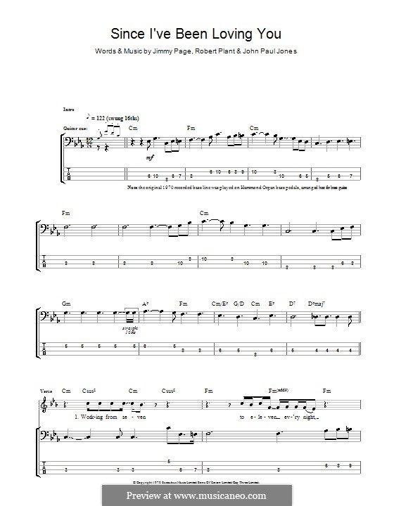 Since I've Been Loving You: For bass guitar with tab (Led Zeppelin) by John Paul Jones, Jimmy Page, Robert Plant