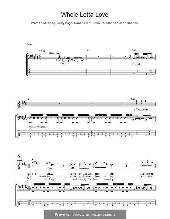 Whole Lotta Love (Led Zeppelin): For bass guitar with tab by John Paul Jones, Jimmy Page, John Bonham, Robert Plant