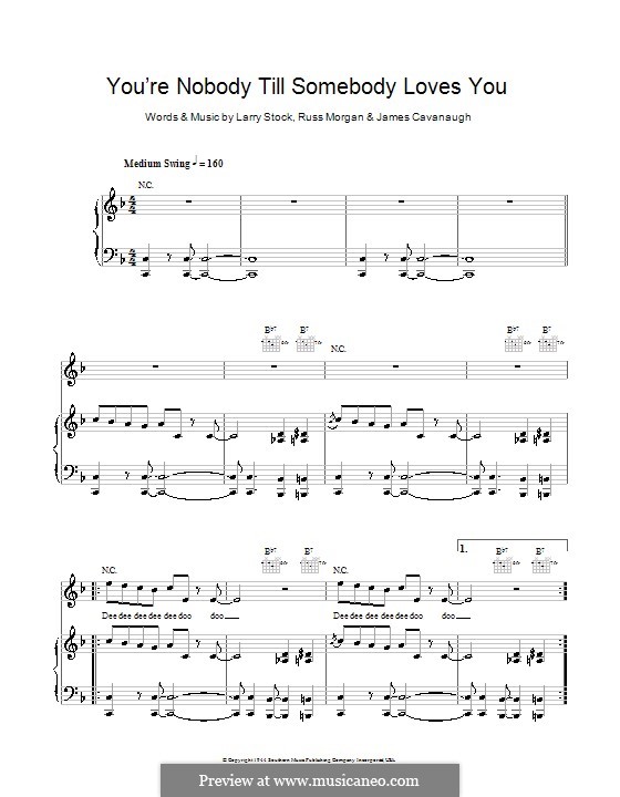 You're Nobody Till Somebody Loves You: For voice and piano or guitar (F Major) by James Cavanaugh, Larry Stock, Russ Morgan