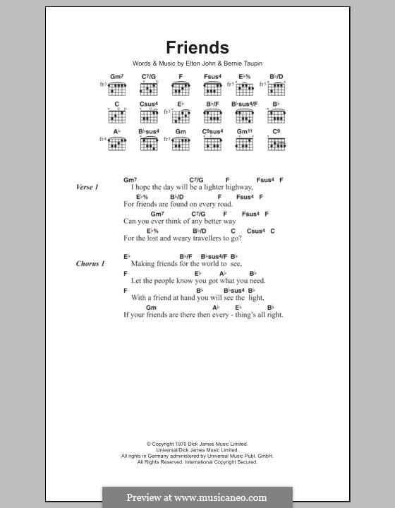 Friends: Lyrics and chords by Elton John