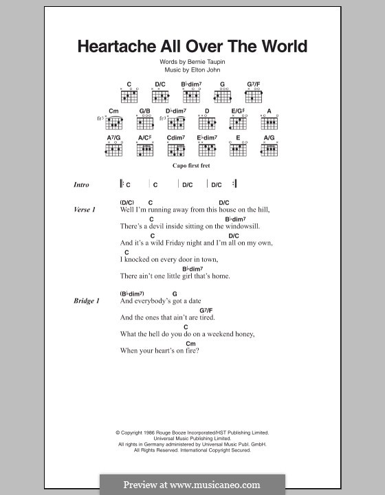 Heartache All Over the World: Lyrics and chords by Elton John