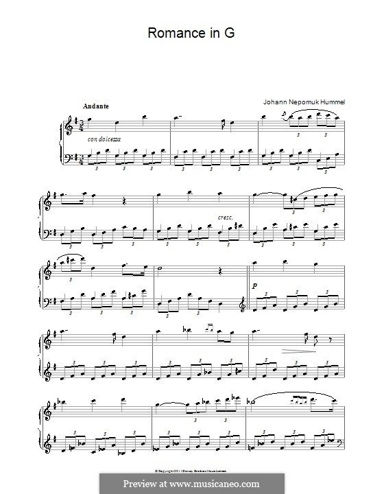 Six Easy Pieces, Op.52: No.4 Romance in G Major by Johann Nepomuk Hummel