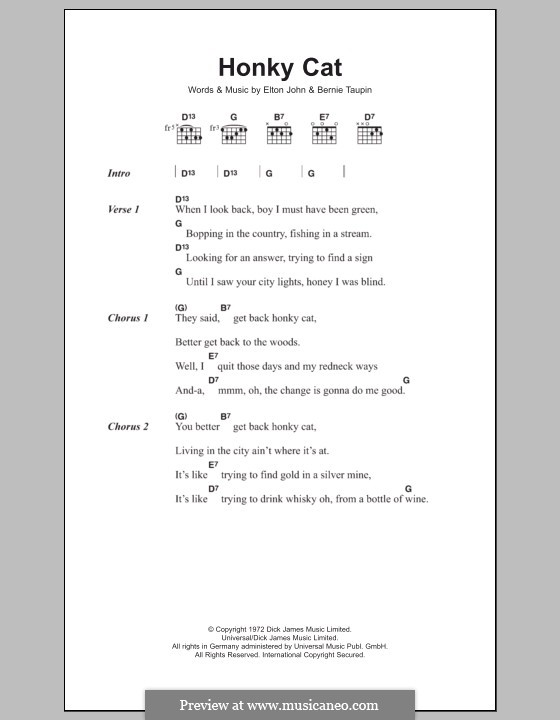 Honky Cat: Lyrics and chords by Elton John