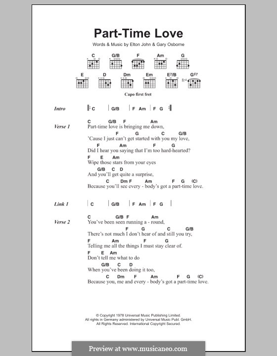 Part-Time Love: Lyrics and chords by Elton John, Gary Osborne