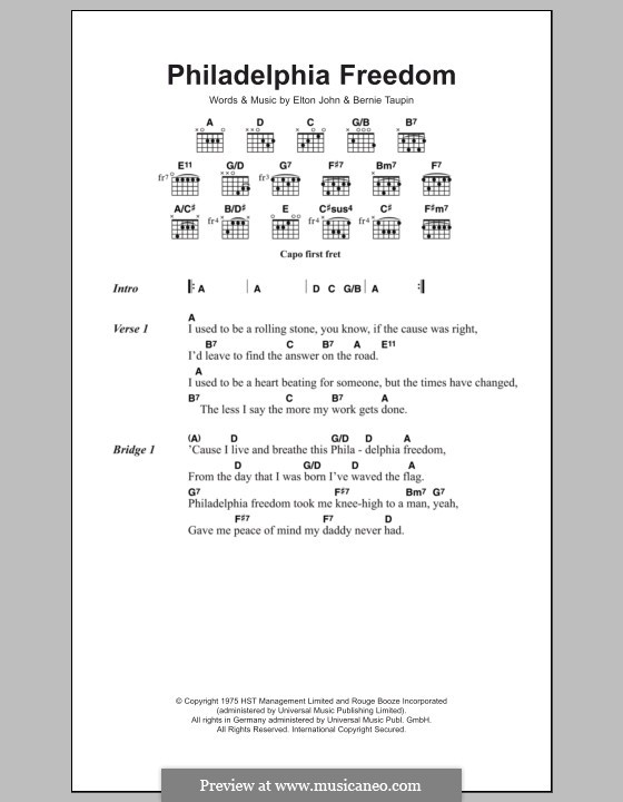 Philadelphia Freedom: Lyrics and chords by Elton John