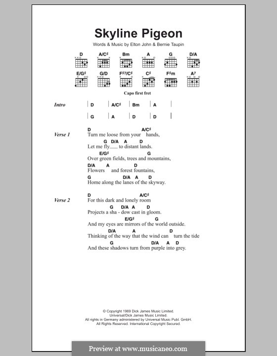 Skyline Pigeon: Lyrics and chords by Elton John