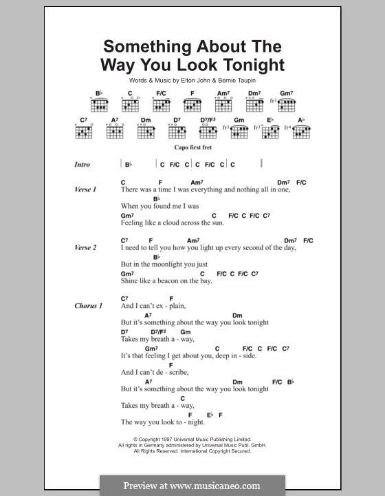 Something About the Way You Look Tonight: Lyrics and chords by Elton John