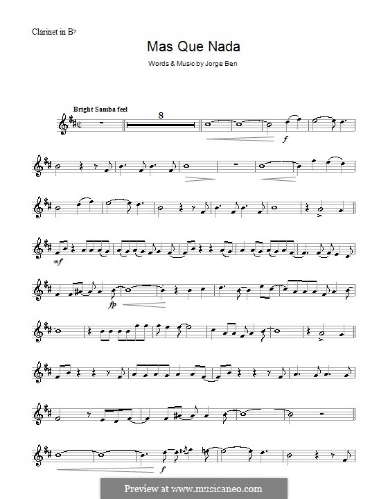 Mas Que Nada (Say No More): For clarinet by Jorge Ben