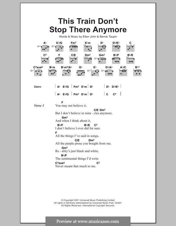 This Train Don't Stop There Anymore: Lyrics and chords by Elton John