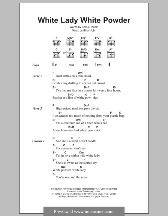 White Lady White Powder: Lyrics and chords by Elton John