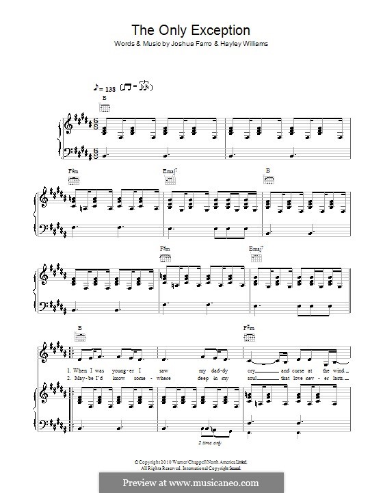 The Only Exception: For voice and piano (or guitar) by Joshua Farro