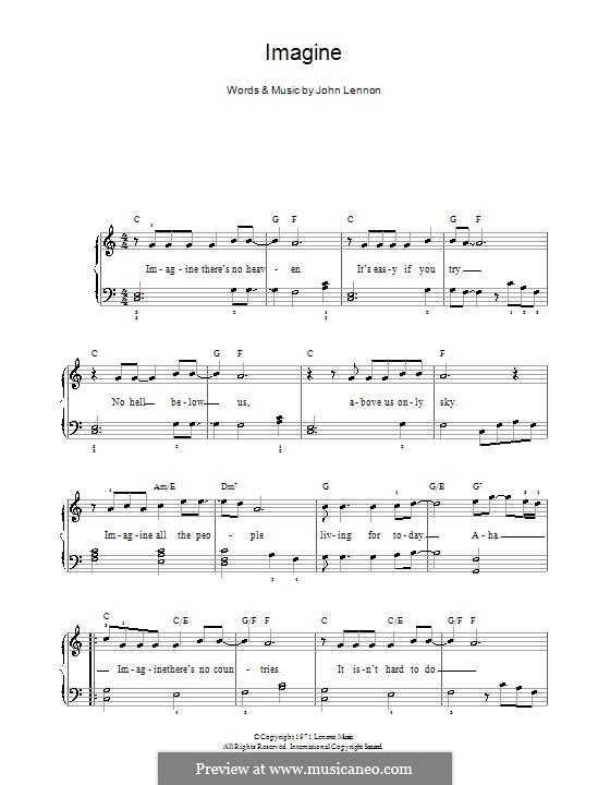 Piano version: Easy notes by John Lennon