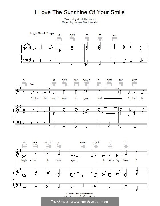 I Love the Sunshine of Your Smile (The Four Knights): For voice and piano (or guitar) by Jimmy MacDonald