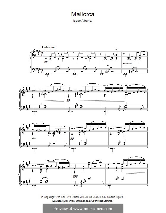 Mallorca, Op.202: For piano by Isaac Albéniz