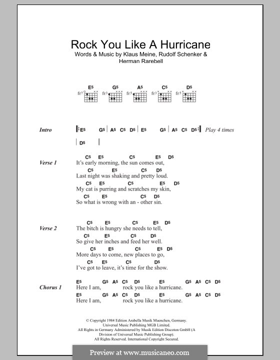 Rock You Like A Hurricane (Scorpions): Lyrics and chords by Herman Rarebell, Klaus Meine, Rudolf Schenker