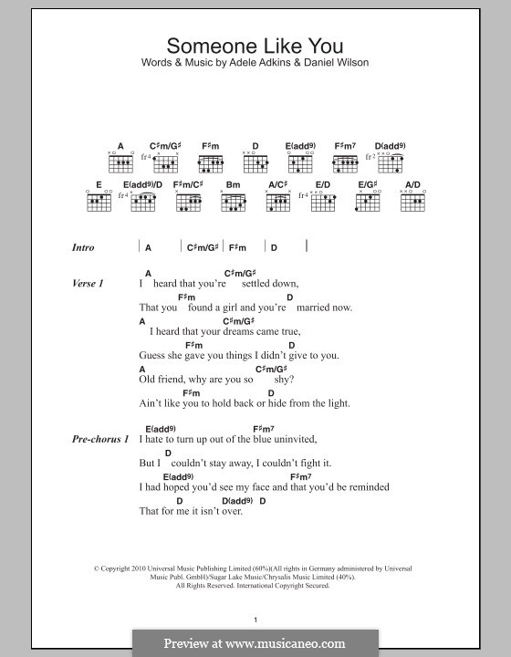 Someone Like You: Lyrics and chords by Adele, Daniel Wilson